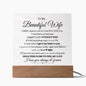 To My Beautiful Wife -Acrylic Plaque, Night Light