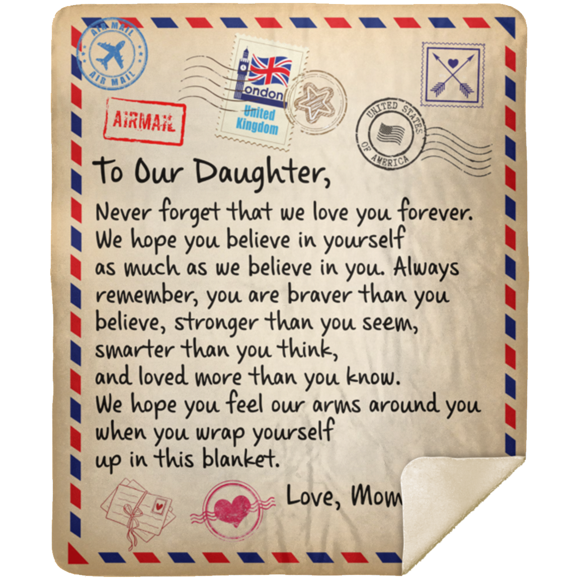 To Our Daughter - We Love You- From Mom & Dad Mink Sherpa Blanket 50x60