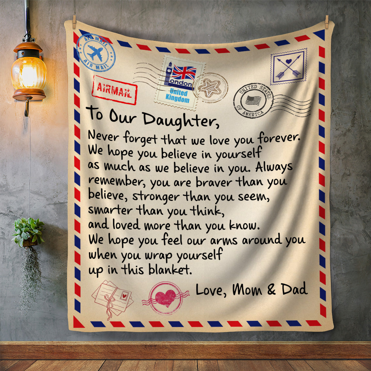 To Our Daughter - We Love You- From Mom & Dad Mink Sherpa Blanket 50x60