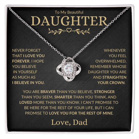 To My Daughter, Love Dad - Never Forget That I Love You - Love Knot Necklace