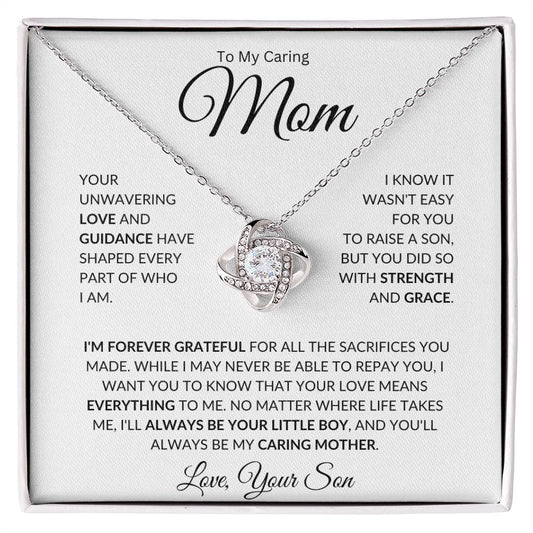 Always be My Caring Mother - Love, Your Son WB - Love Knot Necklace