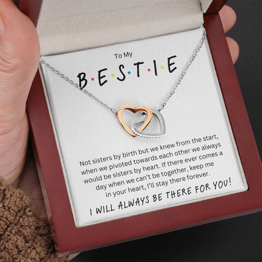To My Bestie - I'll Be There For You! Interlocking Hearts Necklace Unbiological Sister, Best Friend