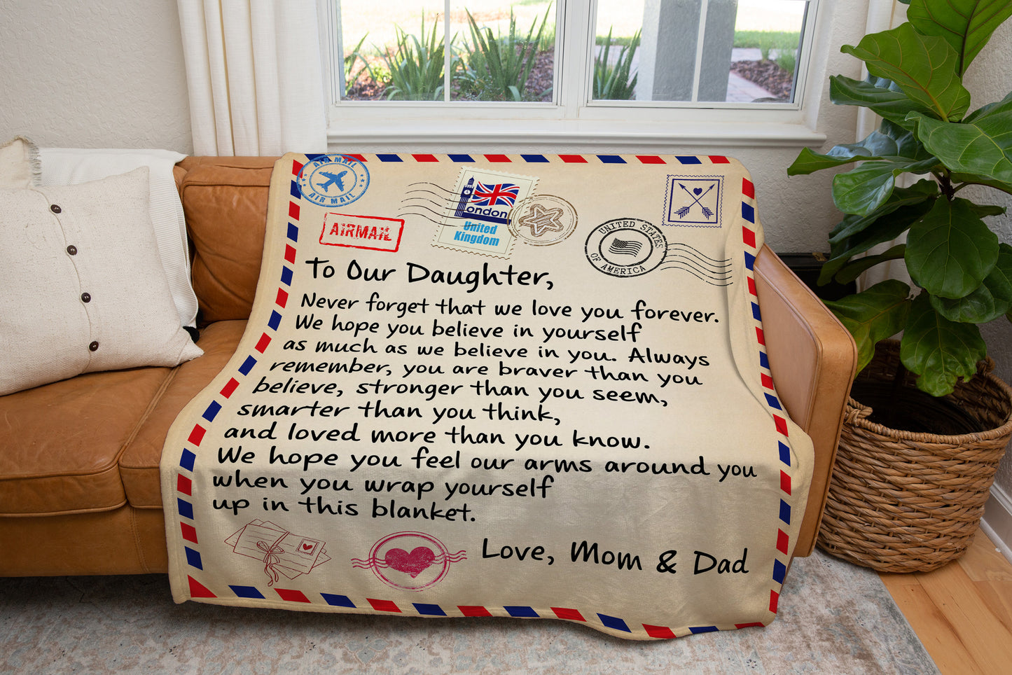 To Our Daughter - We Love You- From Mom & Dad Mink Sherpa Blanket 50x60